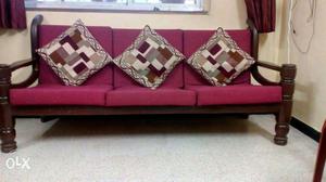 Wooden Sofa Set with 2 wooden chairs. Cushion and