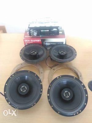 Four Black 2-way Coaxial Speakers; Black 1 Din Head Unit