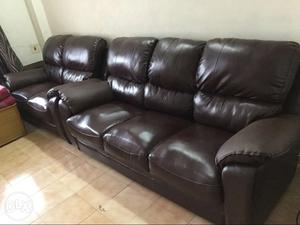At home brand original leather sofa set 3 plus 2 in superb
