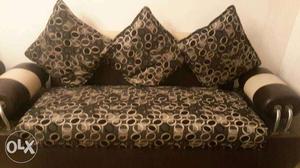 Black And Brown Fabric Three Seat Sofa in good condition