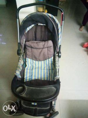 Black And Brown Stripe Stroller With Tray