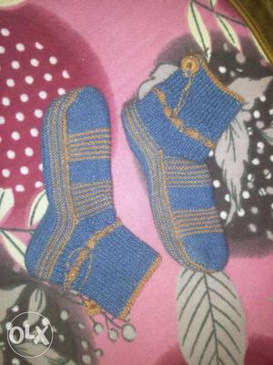 Blue And Beige Knitted Shoes