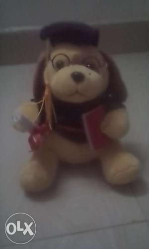 Brown Dog Wearing Graduating Hat Plush Toy