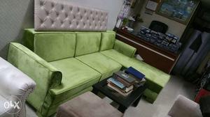 Green Suede Sectional Couch