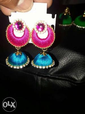 Pink And Teal Jhumkas seven 35 eight 