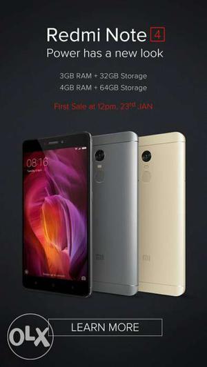 Last 4 hours sell my redmi Note 4 3GB Ram and 32GB ROM gold