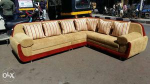 Brown And Red Corduroy Sectional Sofa