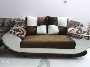 Brown And White Suede Sofa