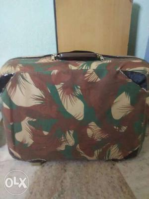 Brown Green And Beige Leather Suitcase
