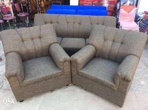 Brown Tufted Sofa Set