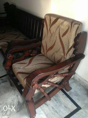 Brown Wooden Frame Beige Sofa Chair