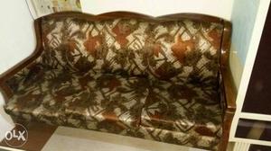 Brown Wooden Frame Red And Beige Floral 3-seat Sofa