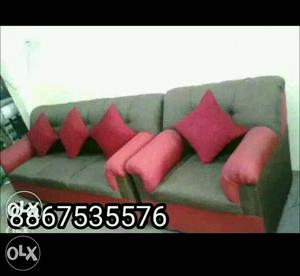 Grey And Red Sofa With Throw Pillow S