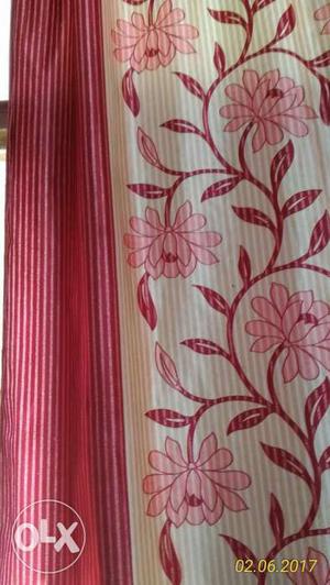 Set of 3 pink floral print curtains 4 by 7 feet..