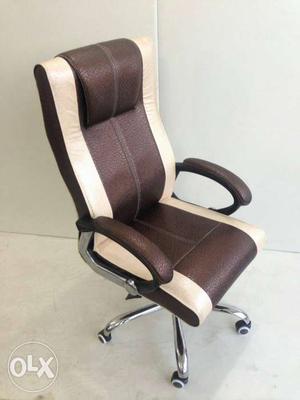 White And Brown Leather Office Rolling Armchair