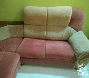 5 years old, 6 seaters corner sofa, made with rich fabric.