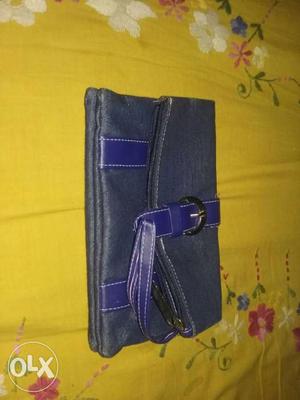 Black And Blue Leather Belt Bag