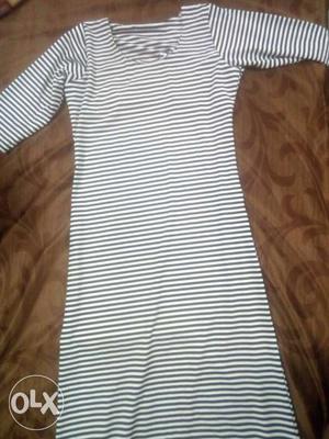 Black And White Striped Long Sleeved Dress