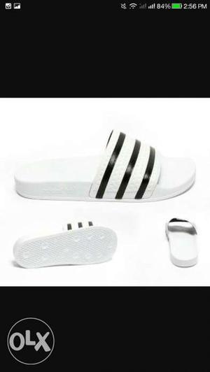 Black And White Striped Open Toe Slip On Sandals