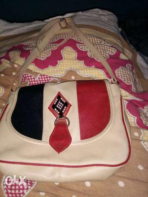 Black, Red And cream Leather Shoulder Bag