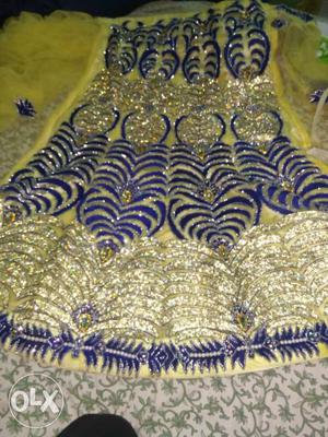 Blue And Beige Floral sari