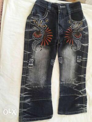 Blue, White, And Red Floral Denim Jeans