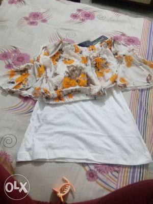 Orange And Beige Floral Skirt And Tank Top