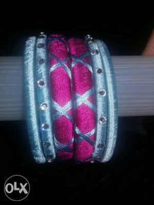 Pink And Grey Silk Thread Bangles