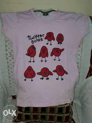 Pink And Red Twitter Birds Crew Neck T-shirt
