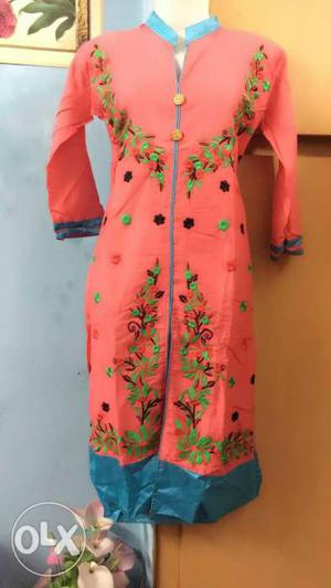 Pink, Blue, Green, And Black Floral Traditional Suit