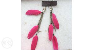 Pink Feathers And Gold Hook Earring S