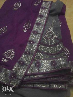 Purple And Gray Floral sari