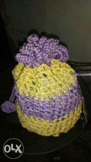 Purple And Yellow Knitted Beanie