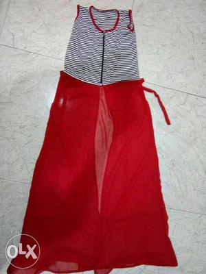 Red, Black And White Stripe Scoop Neck Sleeveless Maxi Dress