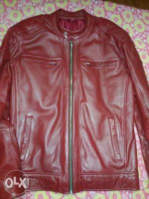 Red Leather Zip-up Jacket