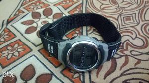 Round Black And Grey Digital Watch With Black Strap
