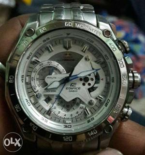 Round Silver And White Casio Edifice Chronograph Watch