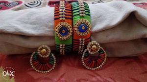 Silk Thread Bangle And Earrings Set
