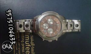 Silver Chronograph Wrist Watch With Silver Metal Link