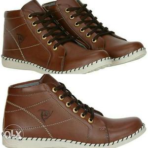 Three Brown And Gray Leather Mid Top Shoes
