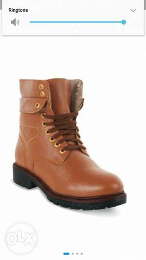 Unpaired Brown Leather Combat Boot