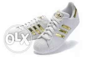 White And Gold Adidas Low Tops