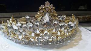 Women's Diamond And Gold Beaded Crown