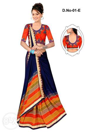 Women's Orange And Blue Sari