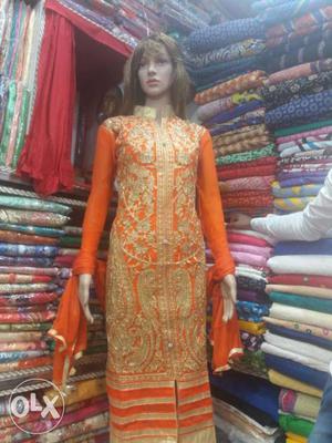 Women's Orange And Gold Traditional Dress