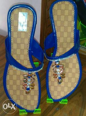Women's Pair Of Brown And Blue Sandals