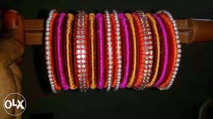 Women's Pink, Orange And White Beaded Bracelets