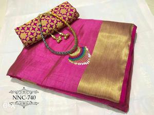 Women's Purple And Gold Long Wallet; Pink And Gold Silk
