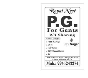 PG FOR MEN IN J P NAGAR 8TH PHASE