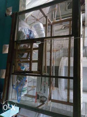 Brown Wooden Framed Screen Pet Cage